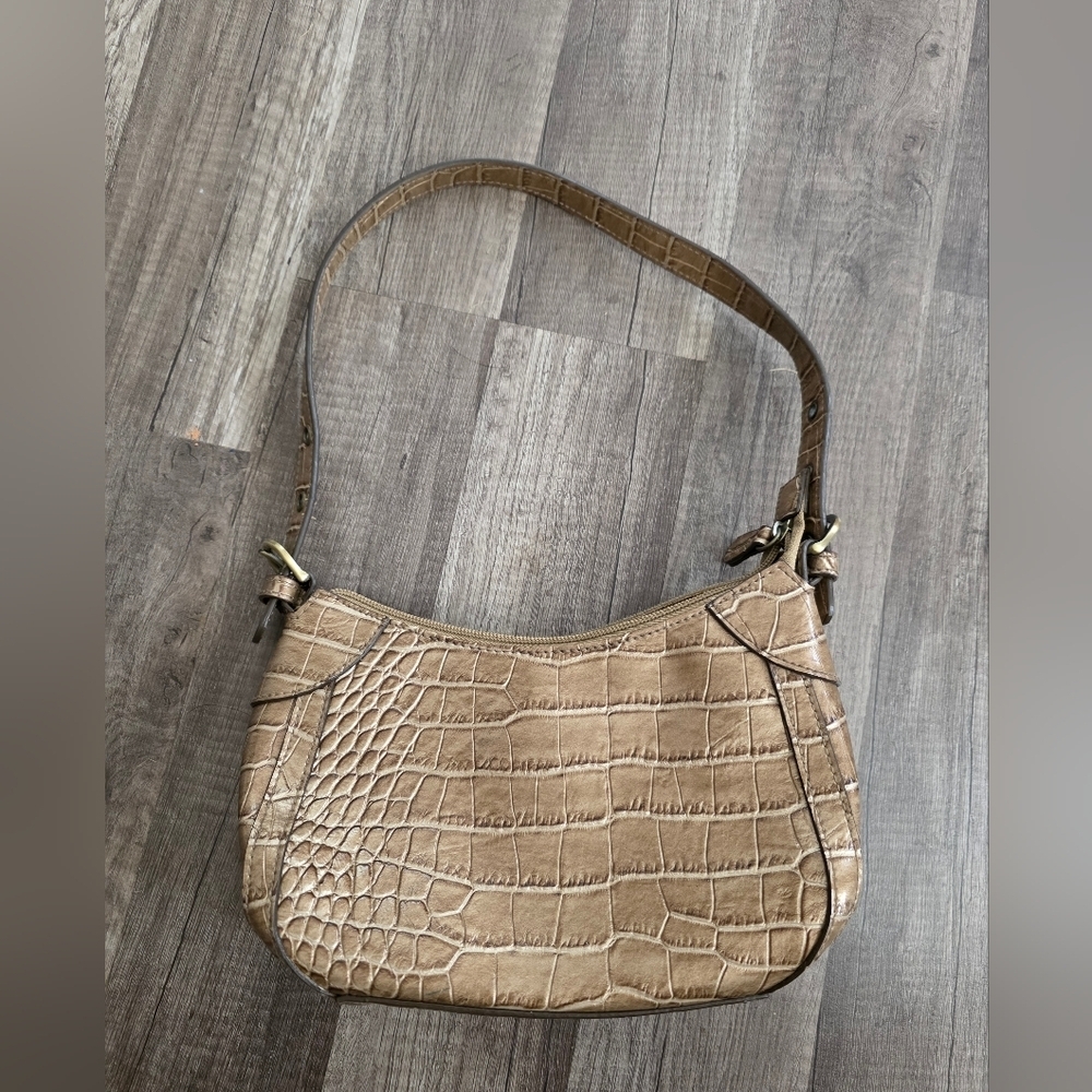 Sonoma Y2K Pochette Lune Mini Shoukder Bag Croc Embossed Gold Tan Classy 90s